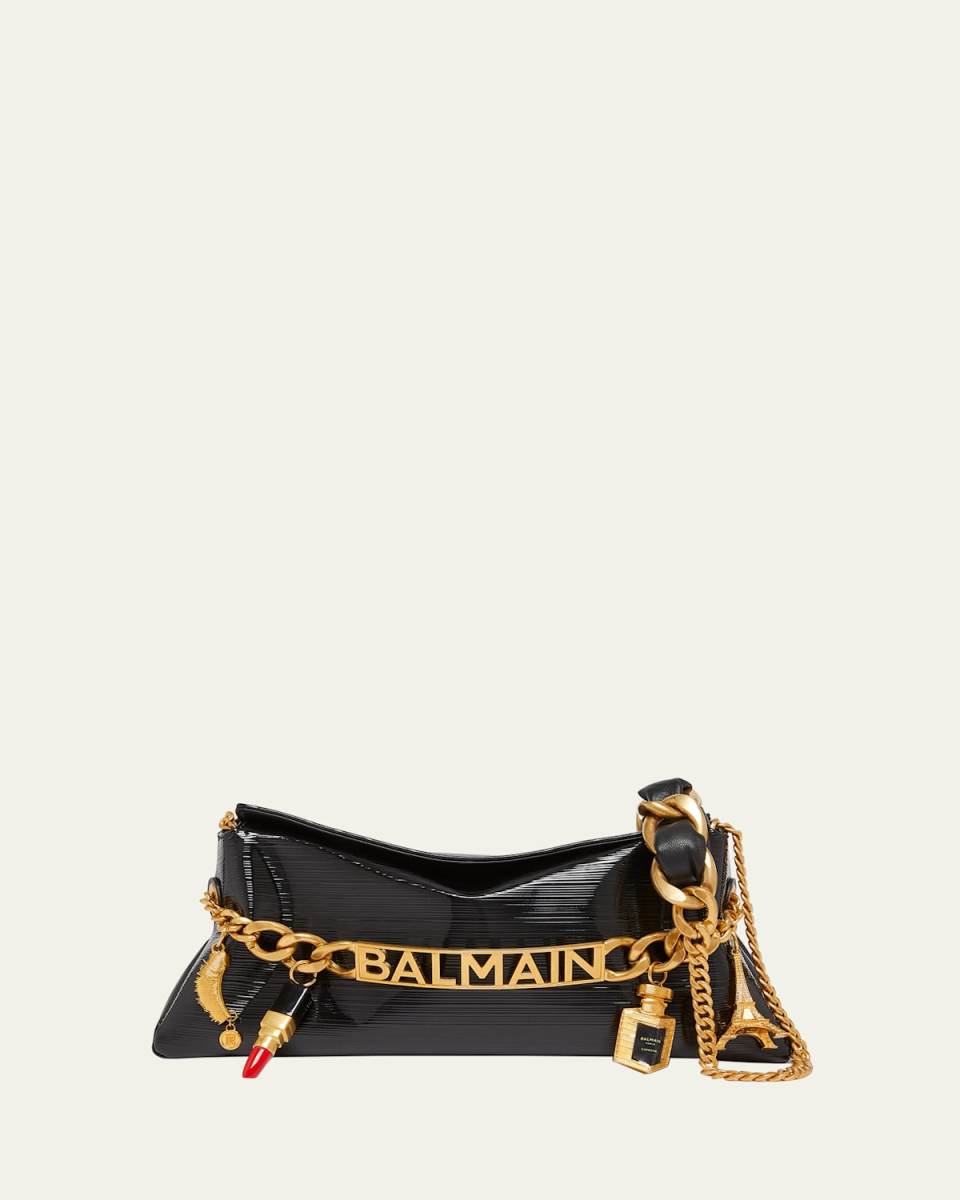 1945 Pouch Clutch Bag in Striped Patent Leather with Charms